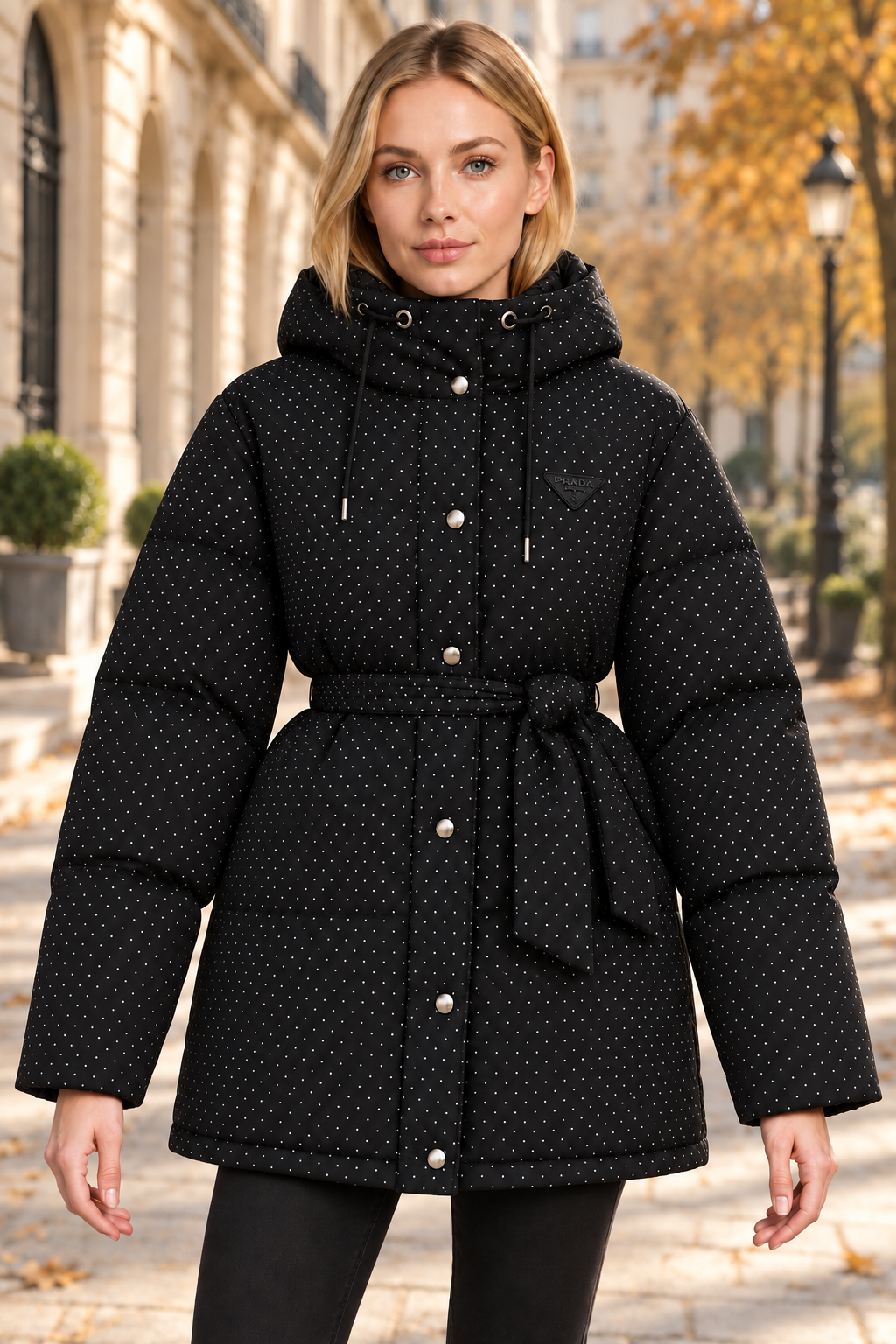 Stone-Embellished Puffer Jacket with Special Filling