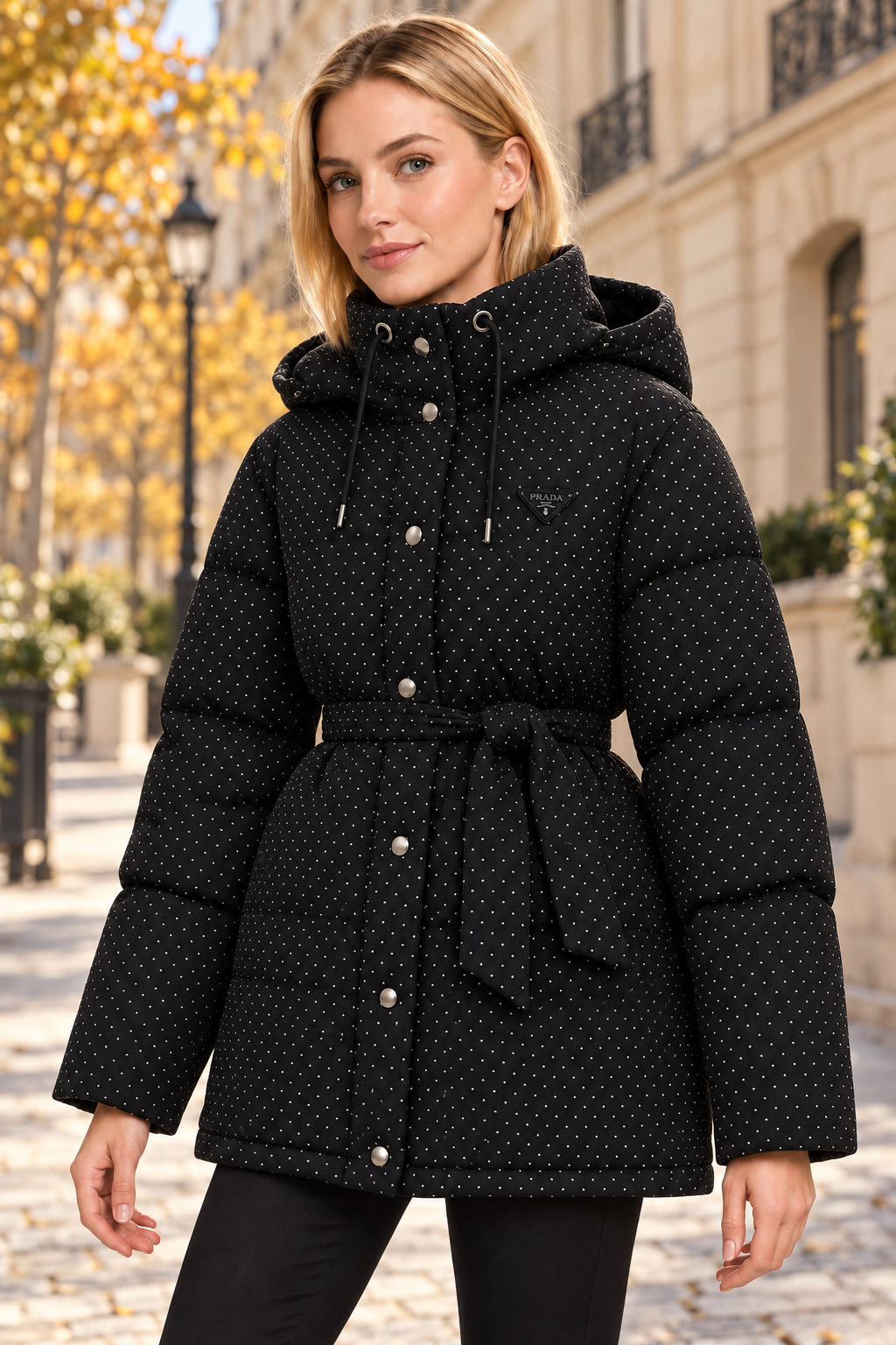 Stone-Embellished Puffer Jacket with Special Filling