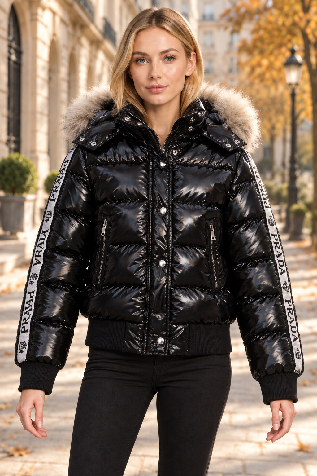 Quilted Stone-Studded Feathered Jacket