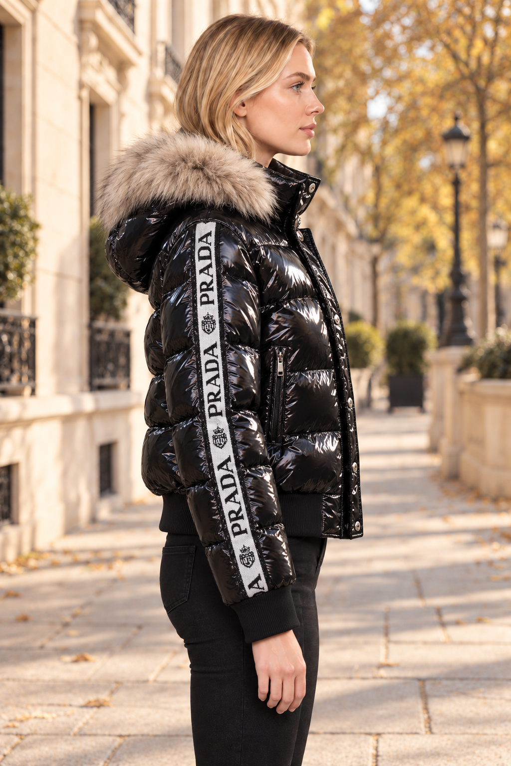 Quilted Stone-Studded Feathered Jacket