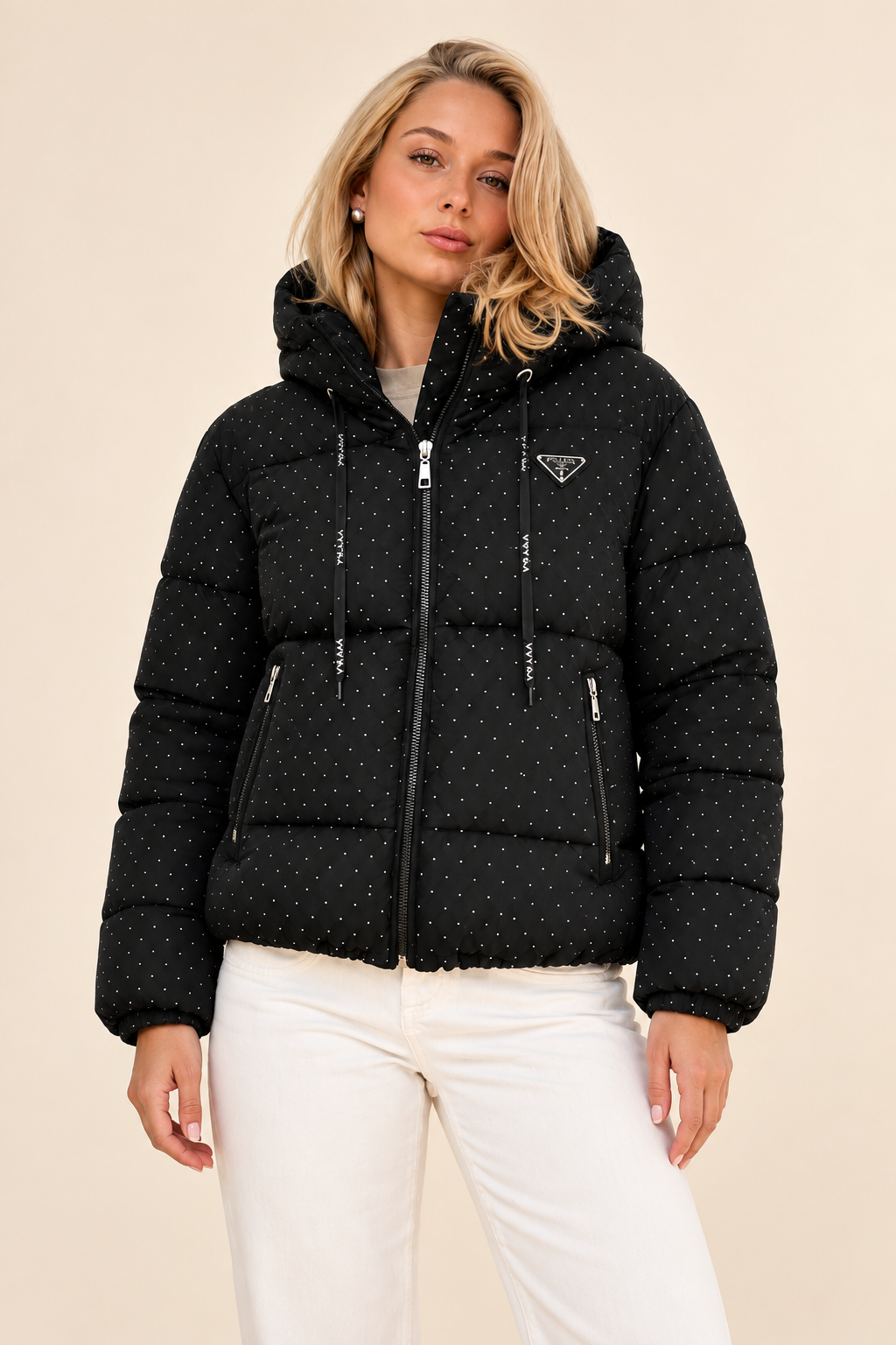 PR - Stone-Embellished Puffer Jacket with Special Filling