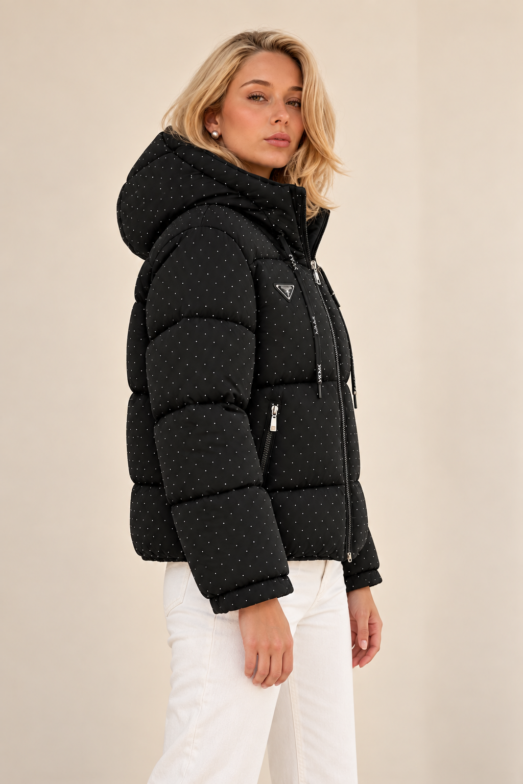 PR - Stone-Embellished Puffer Jacket with Special Filling