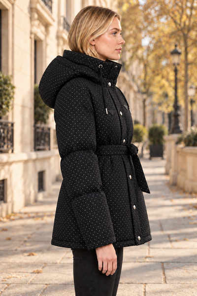 Stone-Embellished Puffer Jacket with Special Filling