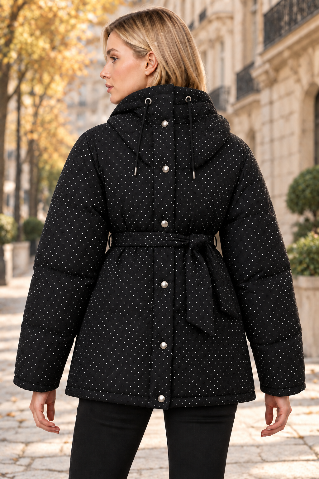 Stone-Embellished Puffer Jacket with Special Filling