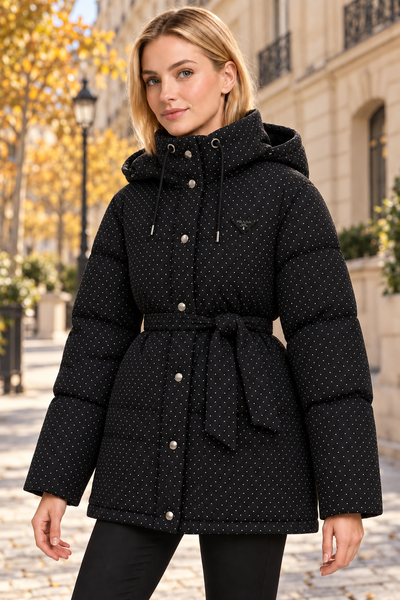 Stone-Embellished Puffer Jacket with Special Filling