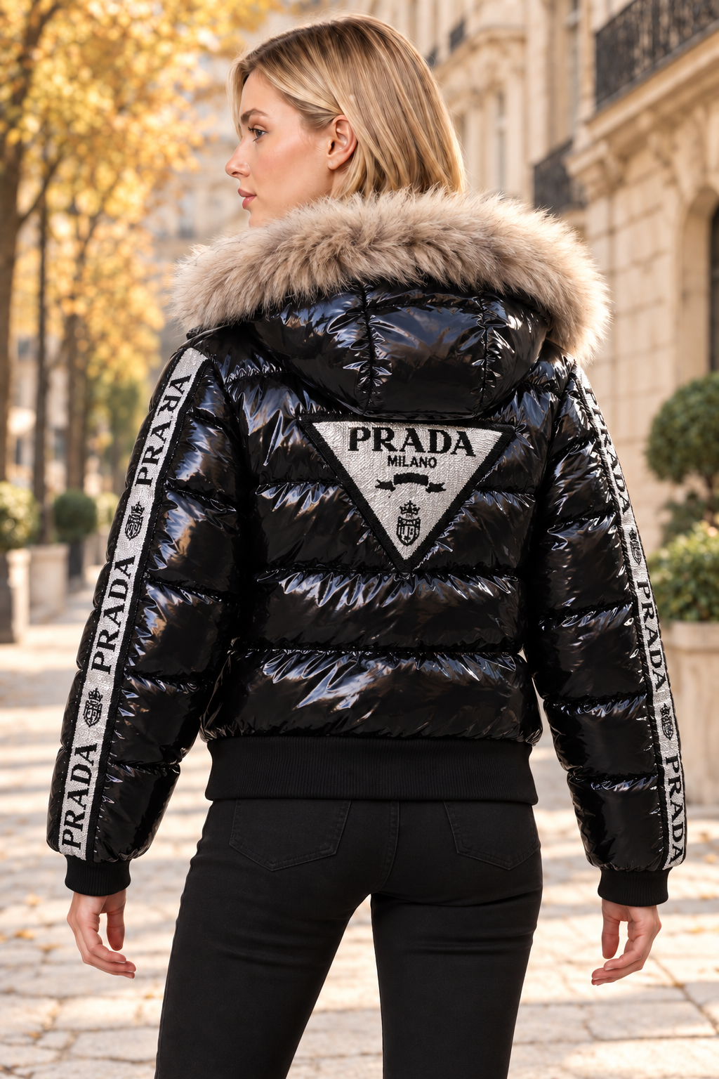 Quilted Stone-Studded Feathered Jacket