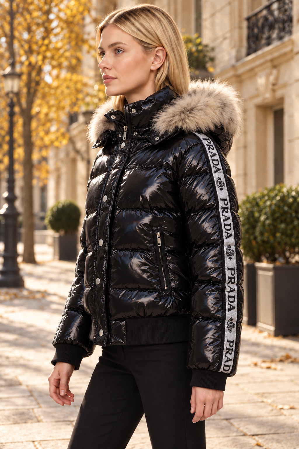 Quilted Stone-Studded Feathered Jacket