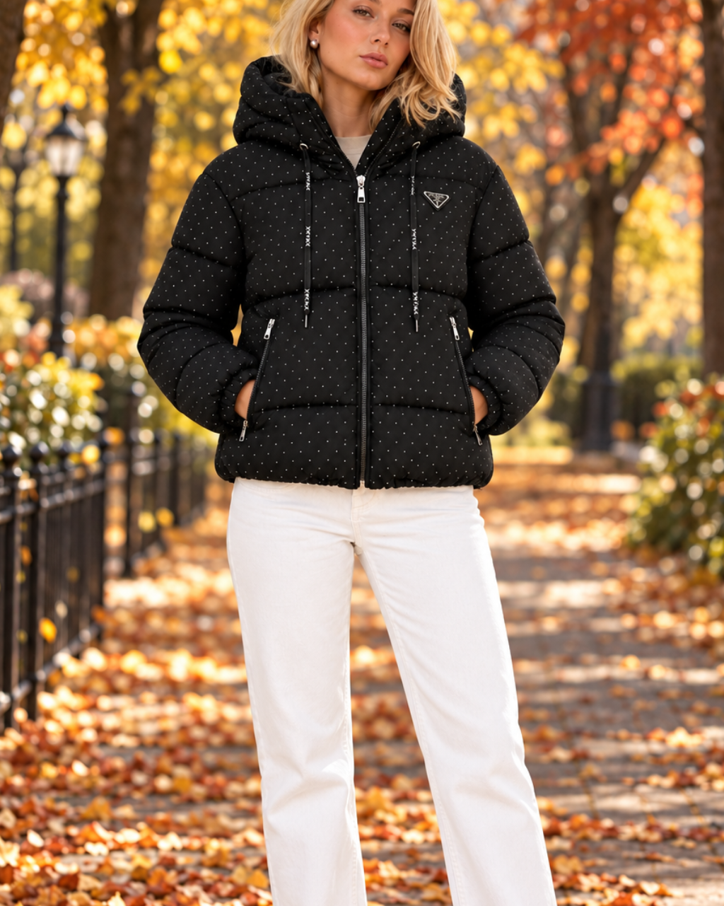 PR - Stone-Embellished Puffer Jacket with Special Filling