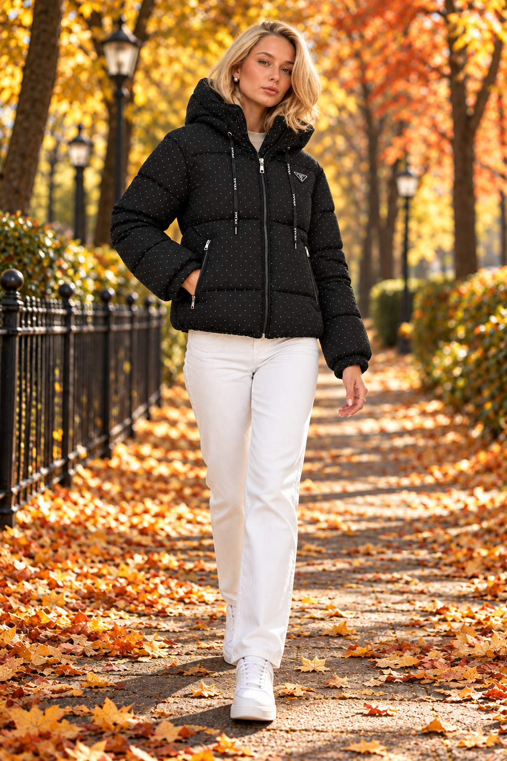 PR - Stone-Embellished Puffer Jacket with Special Filling